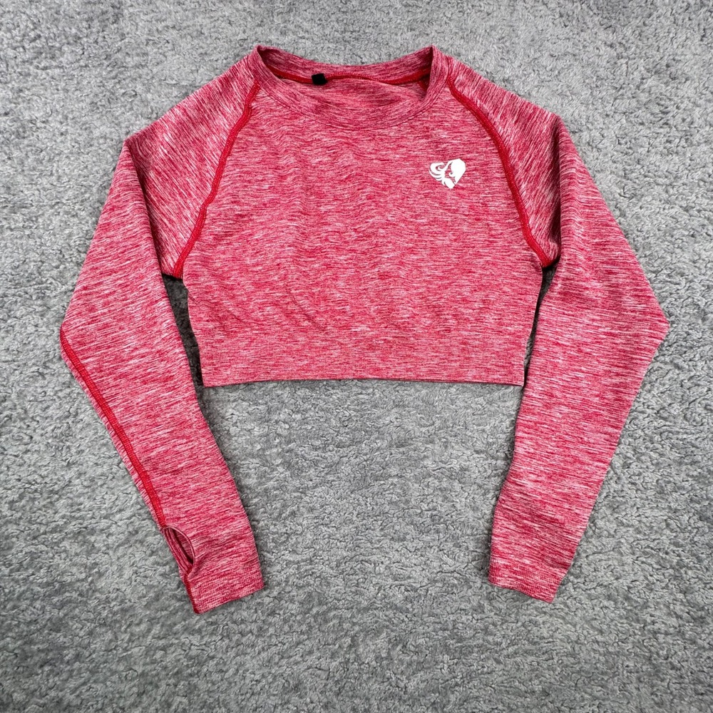 Womens Best Red Marl Seamless Long Sleeve Crop Top Thumbholes Activewear Small